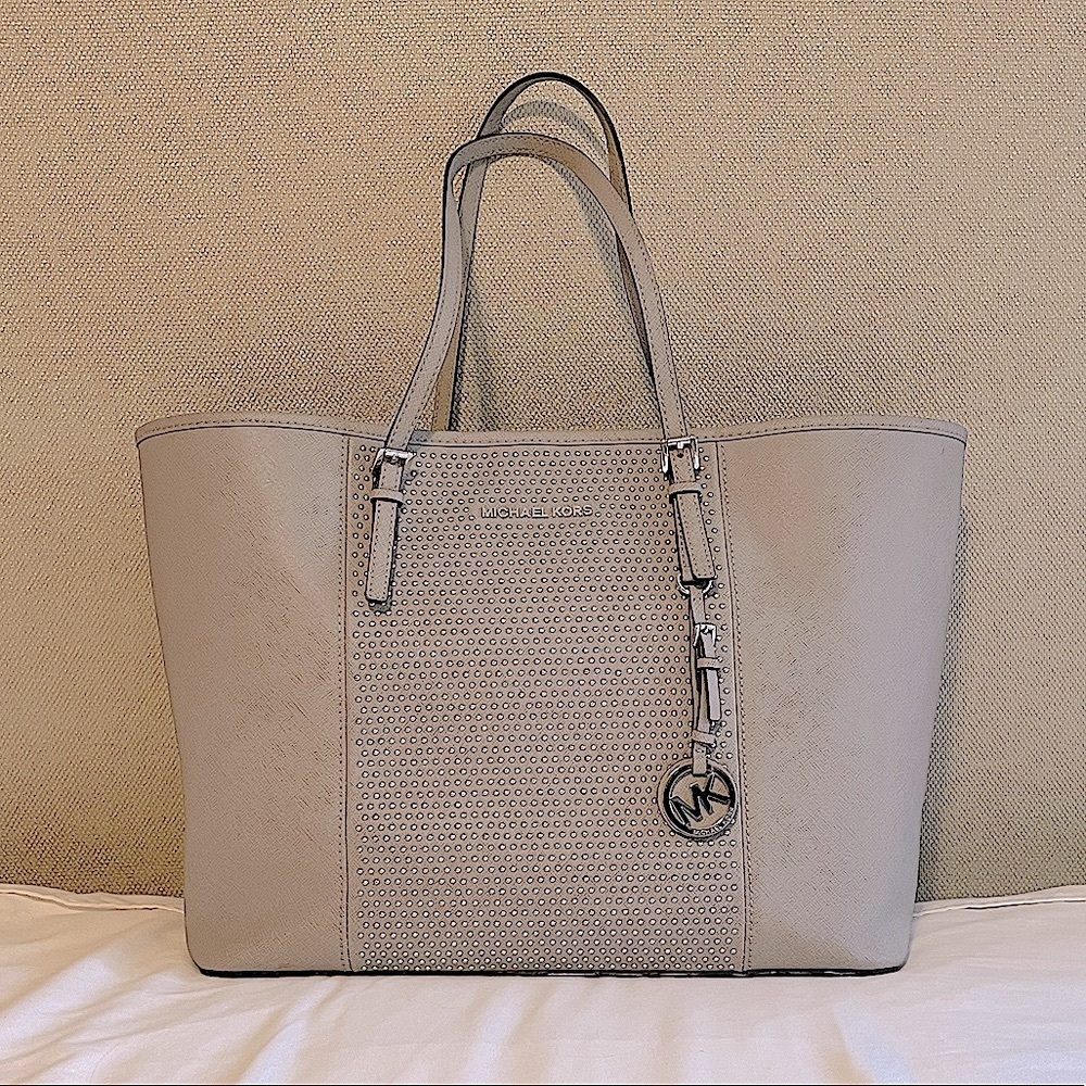 Michael Kors Jet Set Travel Studded Saffiano Leather Medium Tote Bag